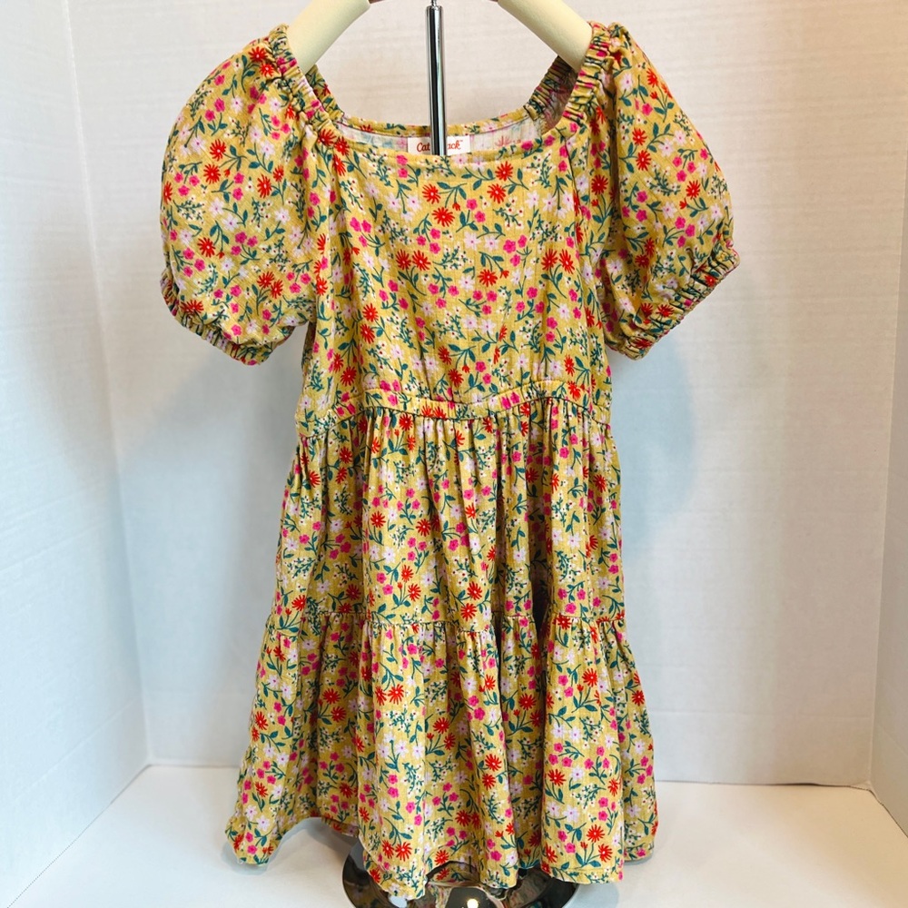 Cat and Jack Floral Kids Dress with Puff Sleeves size 4T lightly used